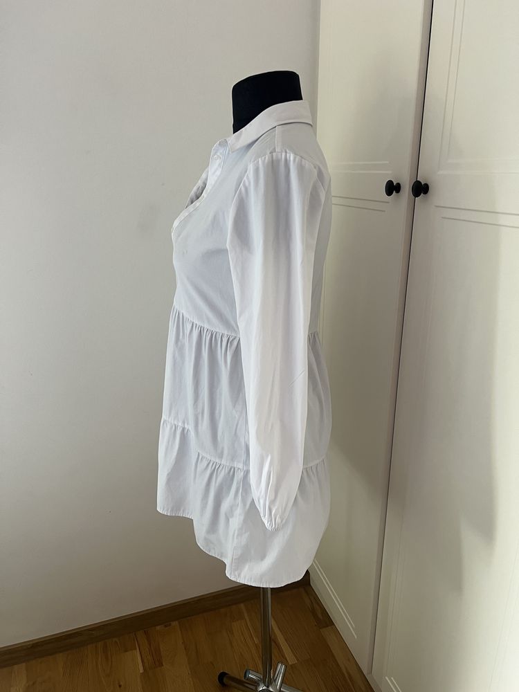 Stradivarius – Biała sukienka koszulowa, rozmiar S, 50% bawełna
