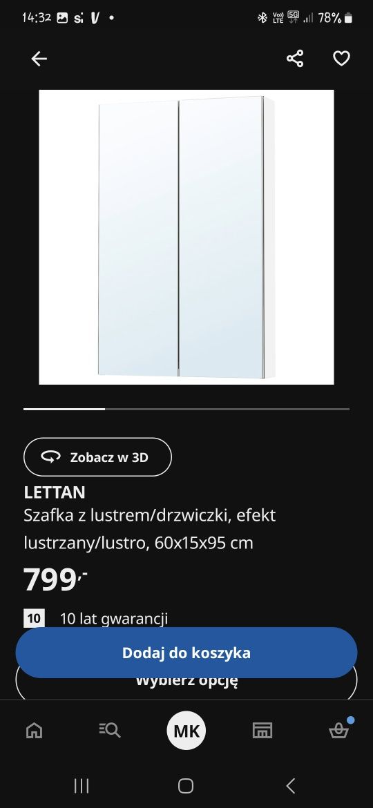 Szafka wisząca pod umywalkę, lustrzana szafka