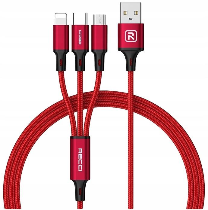 Mocny Kabel Usb Przewód 3W1 Lightning Micro Typ-C Usb-C 2.4A 120Cm