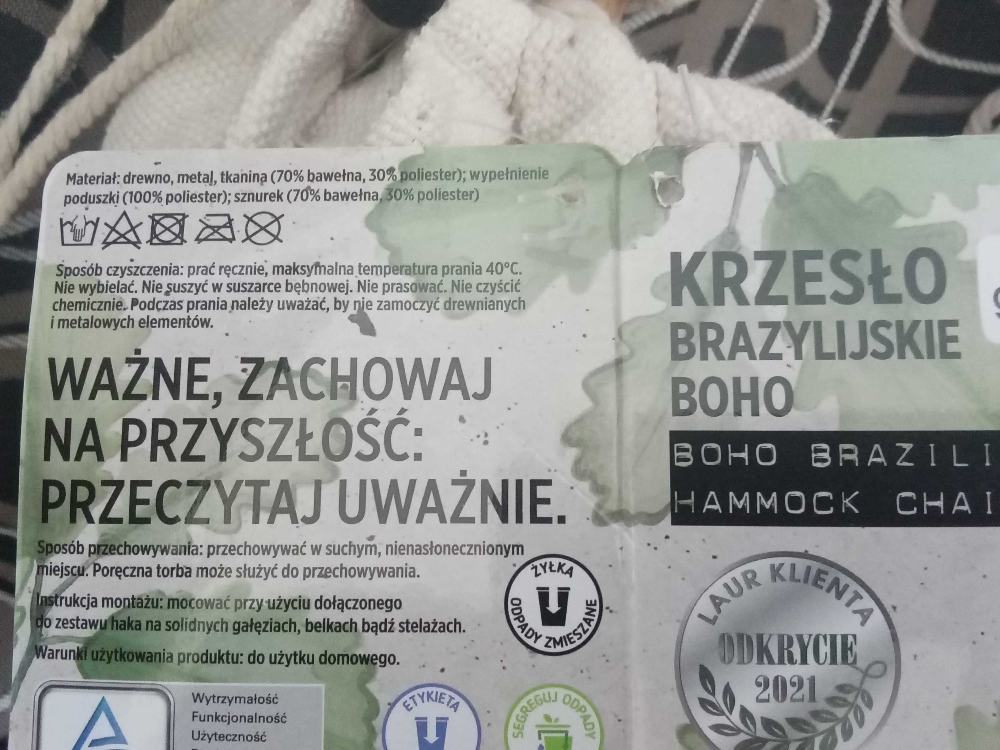 Krzesło brazylijskie boho hamak nowe