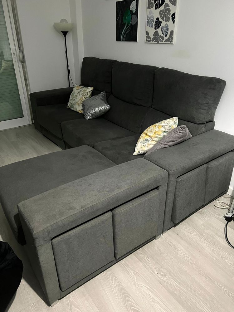 Sofa com chaise longue - Cinzento