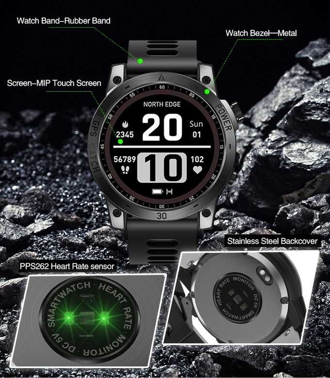 Топ 2023! Смарт годинник тактичний North Edge CrossFit GPS