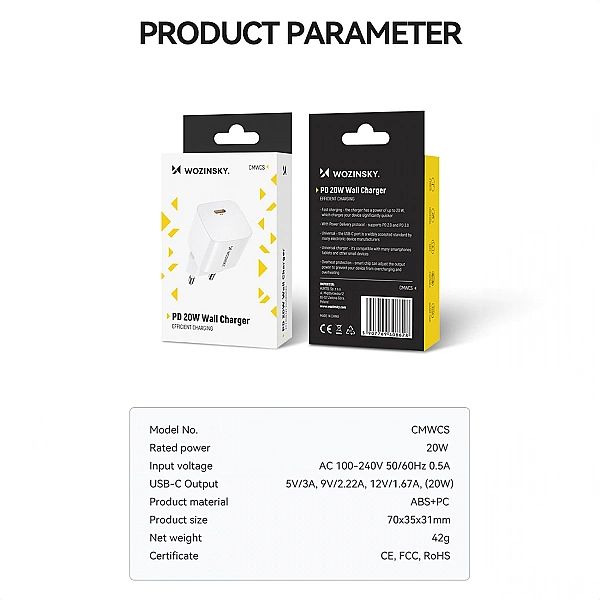 Ładowarka sieciowa Wozinsky CMWCS USB-C PD 20W - biała