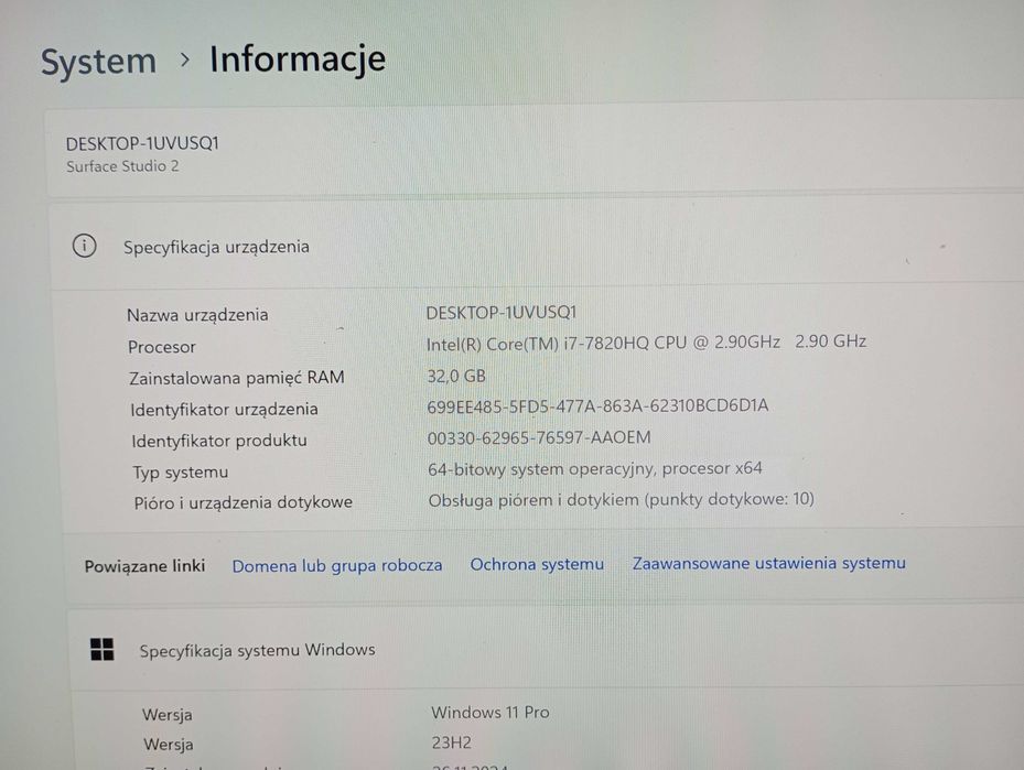 Microsoft Surface Studio 2 i7/32GB/1TB - jak nowy