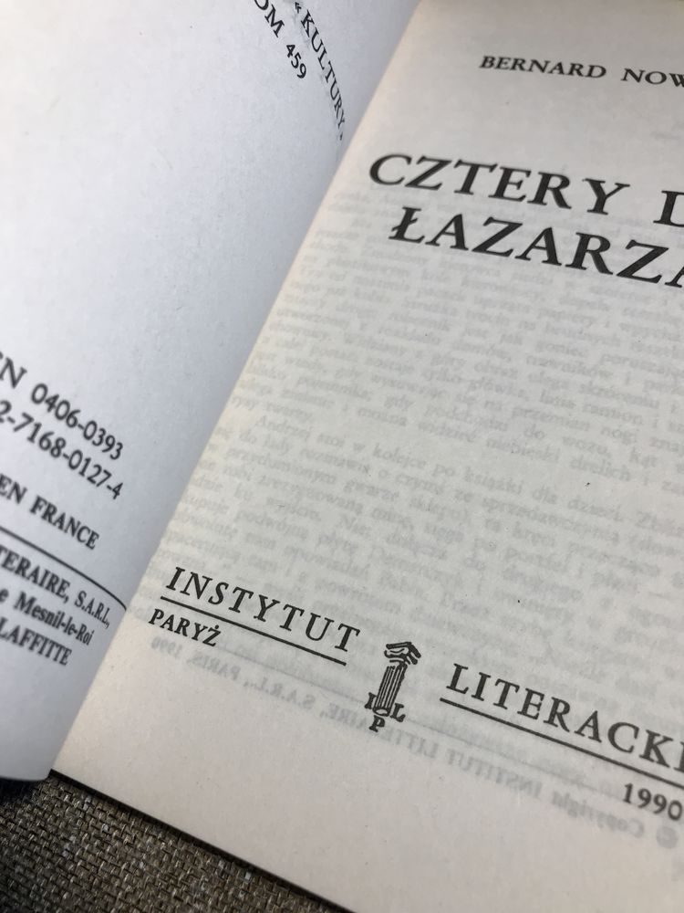 Książka Cztery dni Łazarza Bernard Nowak Instytut Literacki