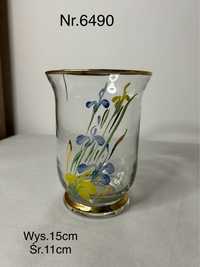Szklany wazon  z malowanymi kwiatkami nr.6490