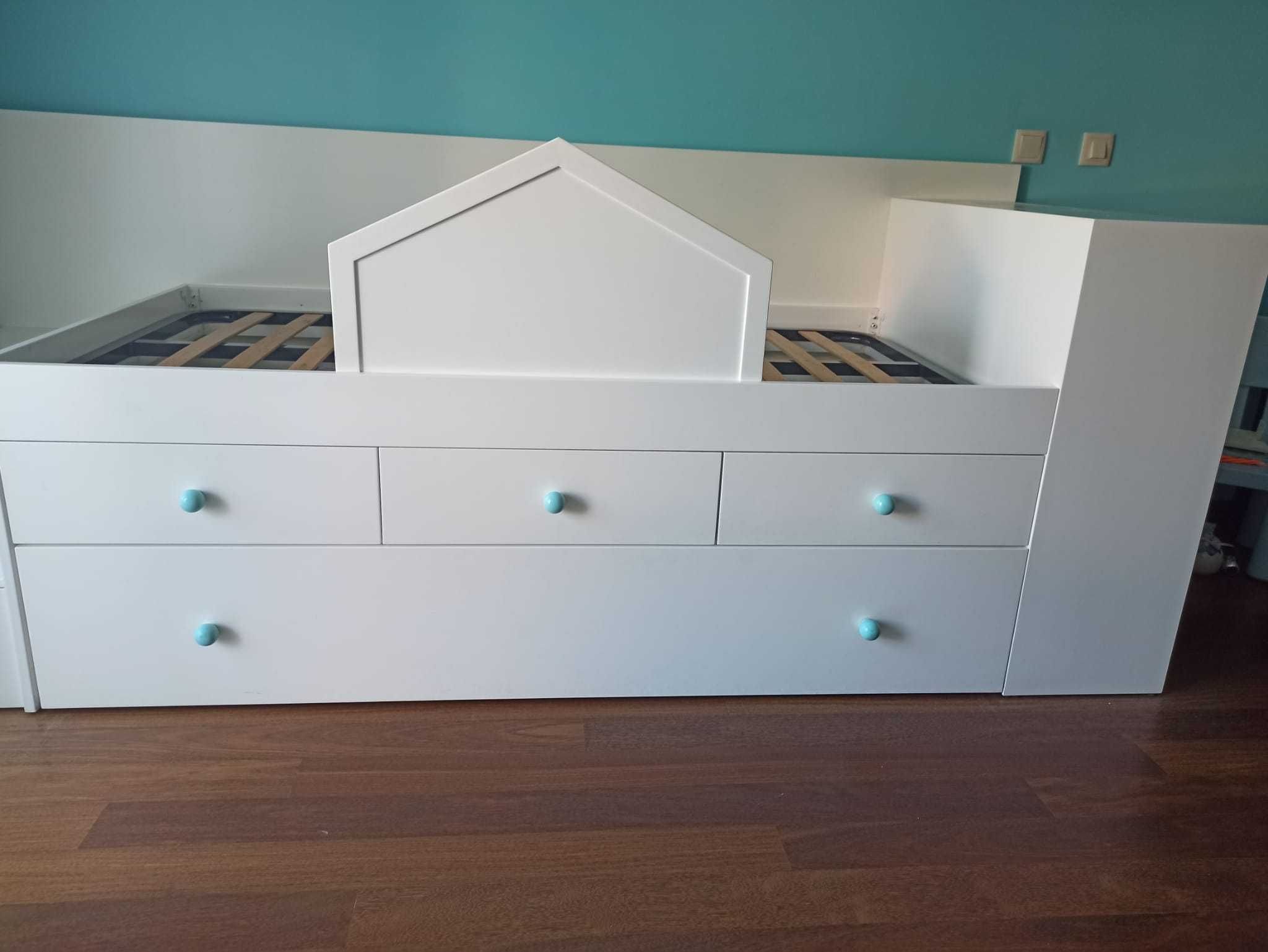 Cama Infantil em Madeira Maciça com Cama-Gaveta e Arrumação