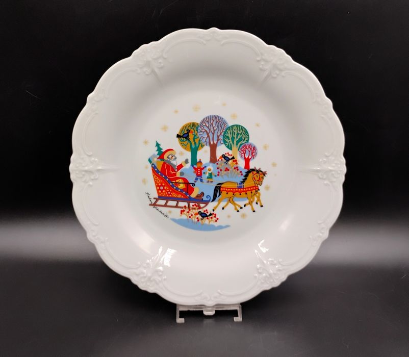 Talerz świąteczny Tirschenreuth Boże Narodzenie Mikołaj porcelana retr