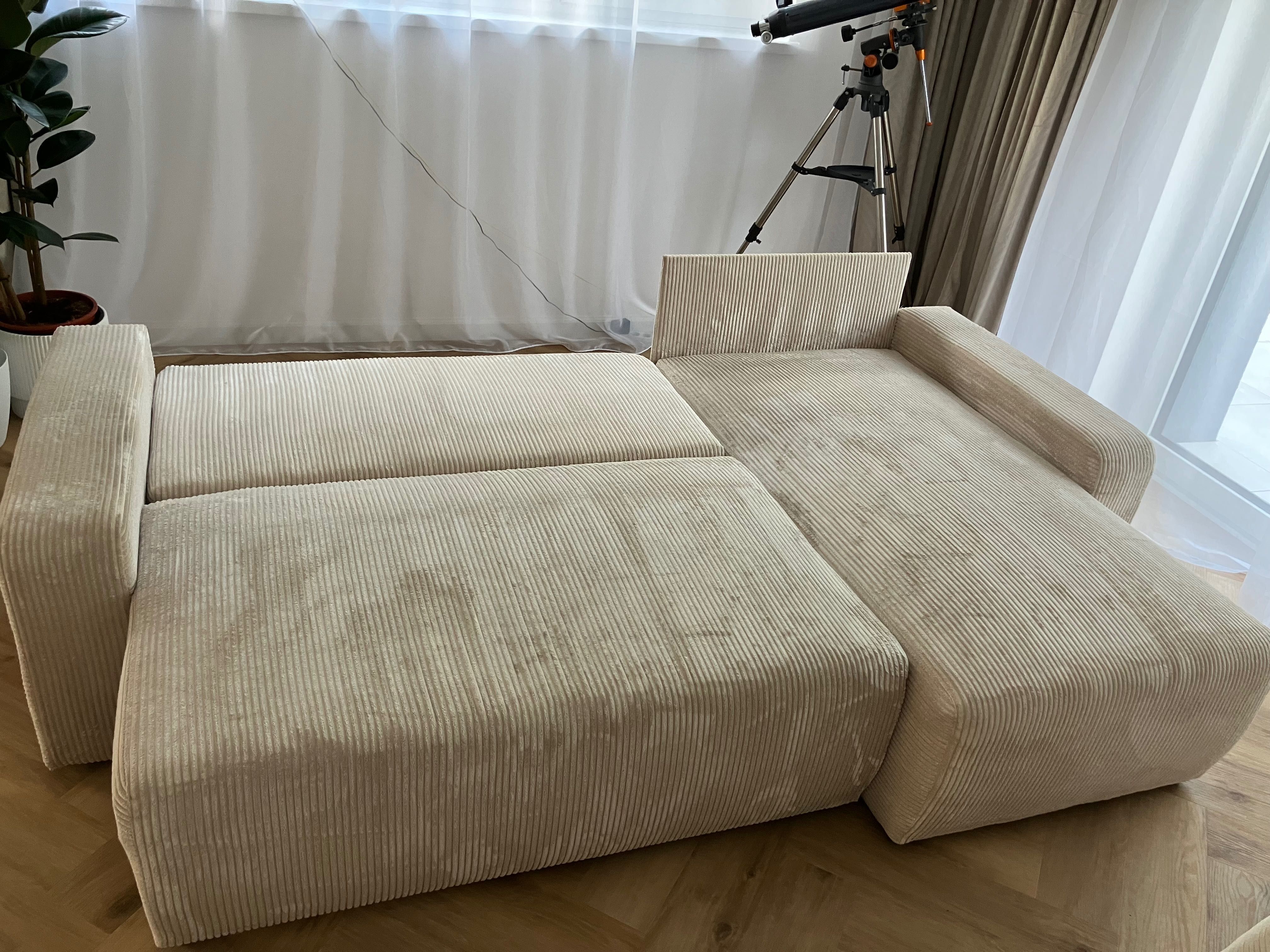 Sofa/narożnik - kolor beżowy sztruks stan bardzo dobry
