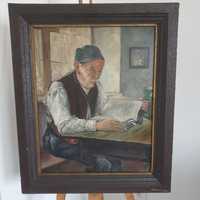 Obraz olejny F Balzer "Stary człowiek z książką"
