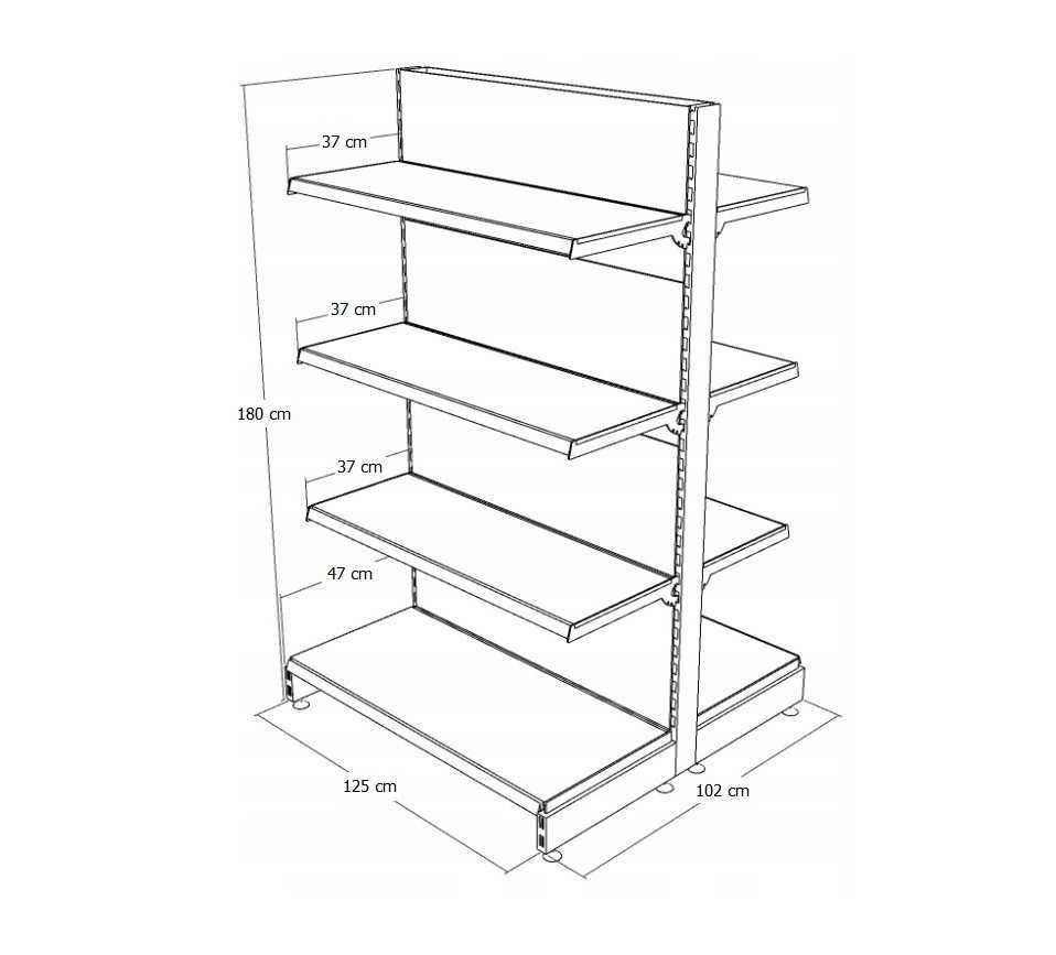 Kompletny regał sklepowy metalowy typ Mago dwustronny 180x100cm Grafit