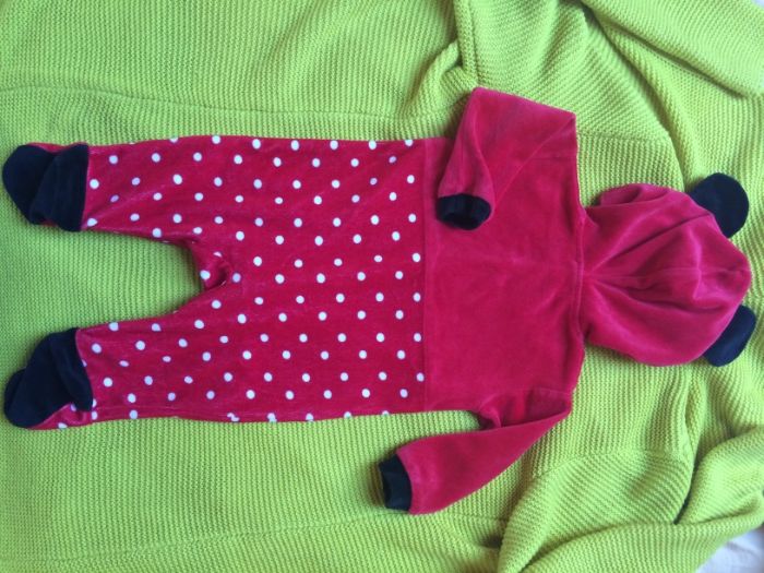 Pajacyk ciepły z kapturem-Myszka Minie/Miki, Disney-czerwony,6-9 m-cy