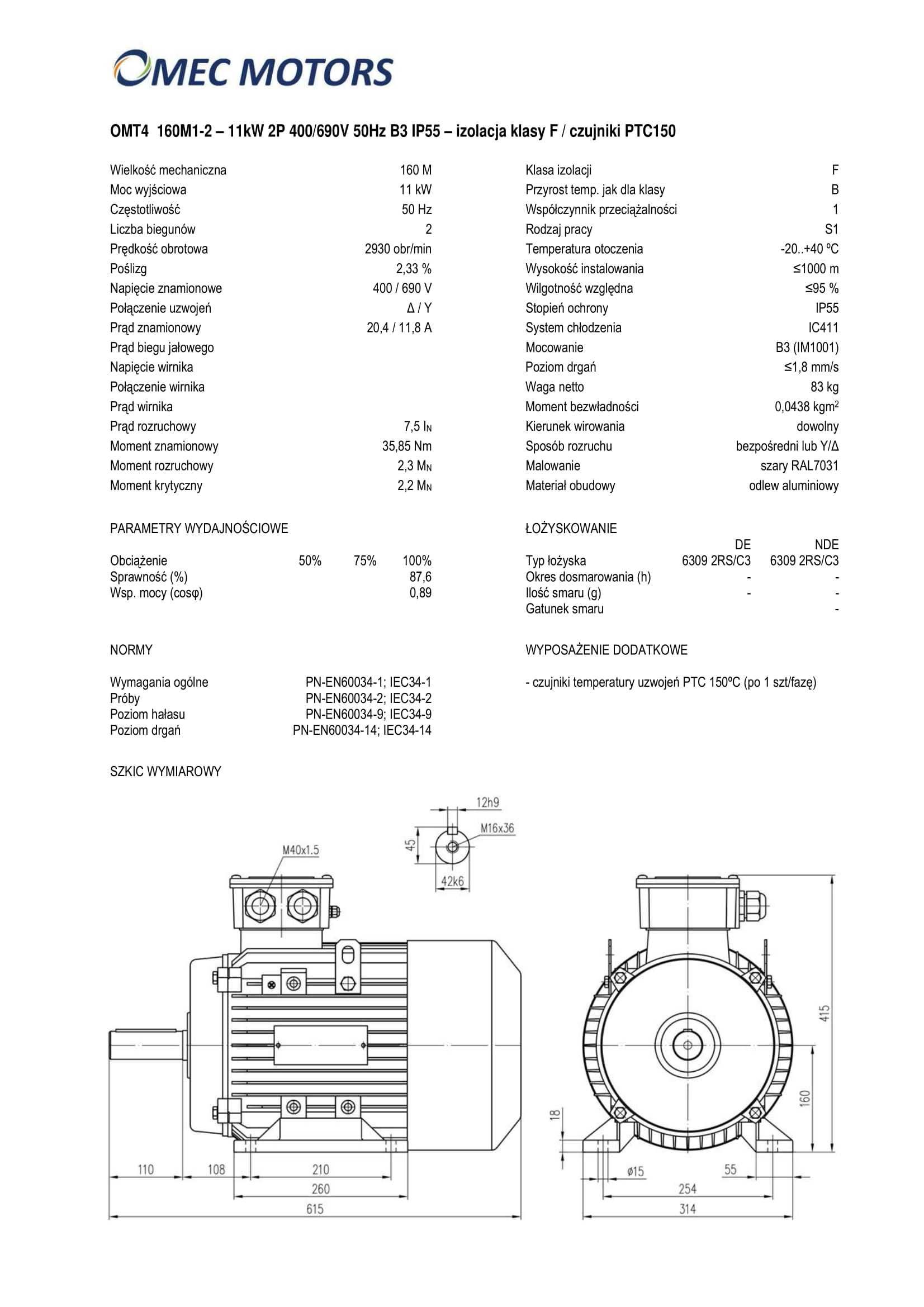 silnik elektryczny 11kW 2900obr. 160B3