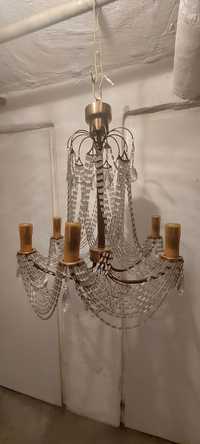 Żyrandol lampa do salonu metalowo szklany STARY