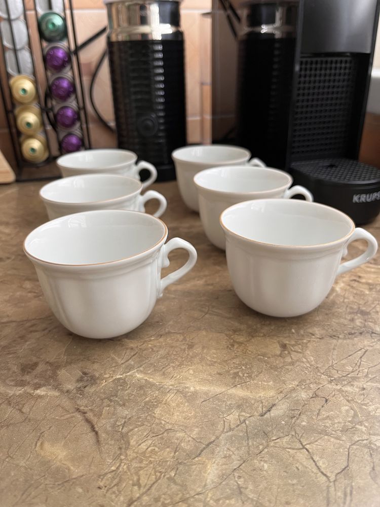 Filiżanki 6szt. białe złote do kawy espresso cappuccino Nowe porcelana