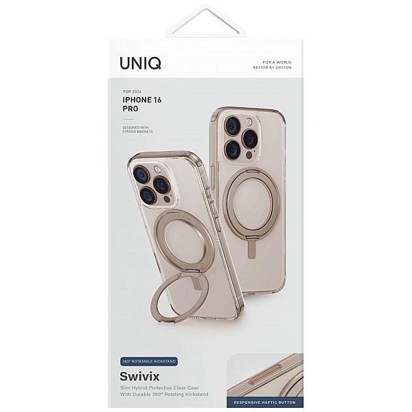 Etui UNIQ Swivix 360 Rotating Kickstand na iPhone 16 - złote