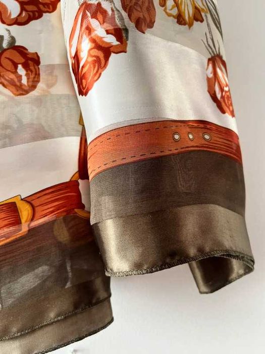 Zielona pomarańczowa chusta apaszka w kwiaty damska