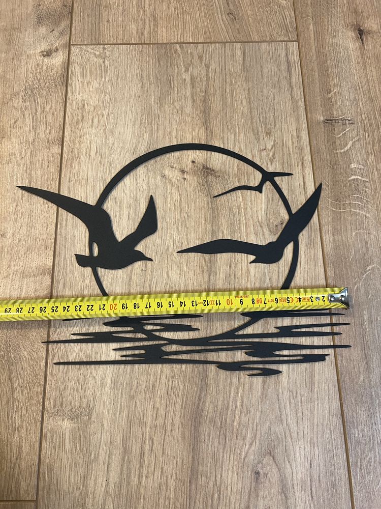 Metalowa, geometryczna ozdoba na ścianę, dekoracja, obraz, ptaki