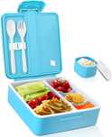 Lunch Box z 4 przegrodami, opakowaniem na sosy i sztućcami.