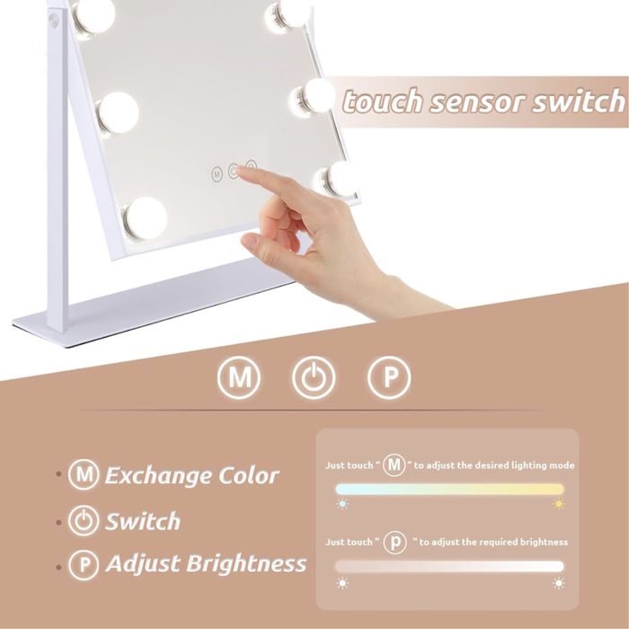 Nowe lustro Hollywood do makijażu,obrotowe 12 lamp LED, dotyk 30x41 cm