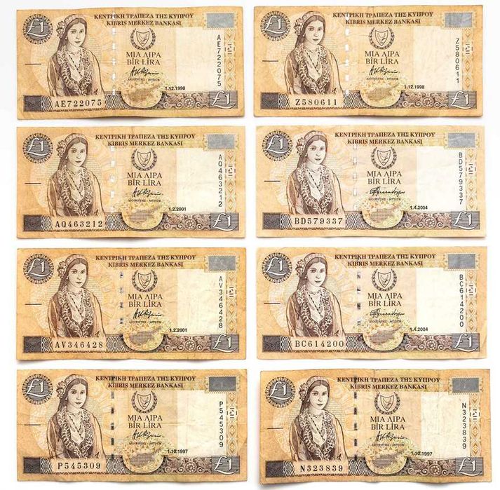Banknot 1 funt cypryjski Cypr Zestaw 8 sztuk