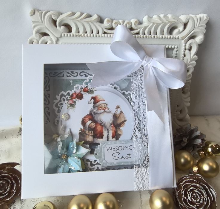 Kartka bożonarodzeniowa wykonana ręcznie w pudełku