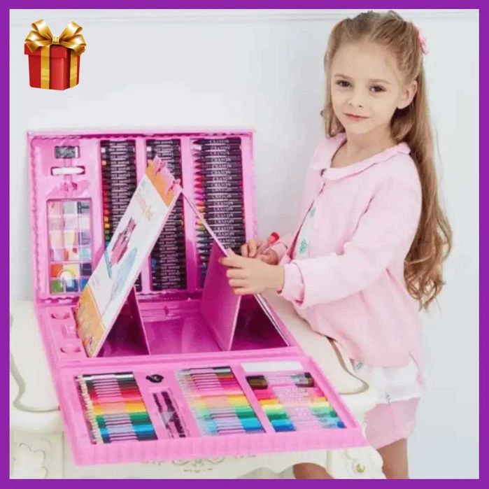 Набор для рисования 208 предметов в чемоданчике розовый