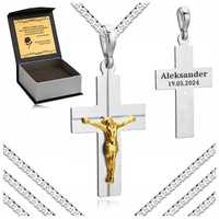 Męski Srebrny Łańcuszek Pancerka + Krzyżyk Jezus Pr 925 + Grawer Na Pr