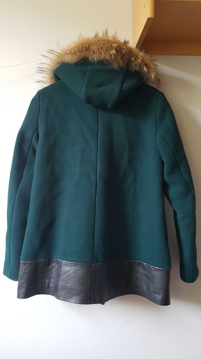 Sandro wełniany płaszcz futro jenot rozmiar M