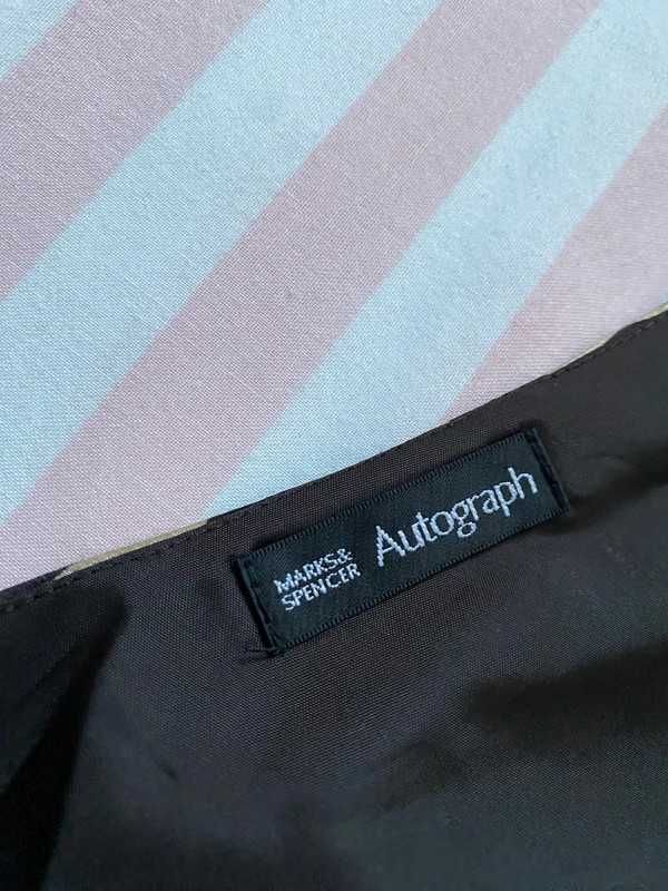 Jedwabna wzorzysta brązowo-beżowa sukienka bez rękawów Autograph M/L