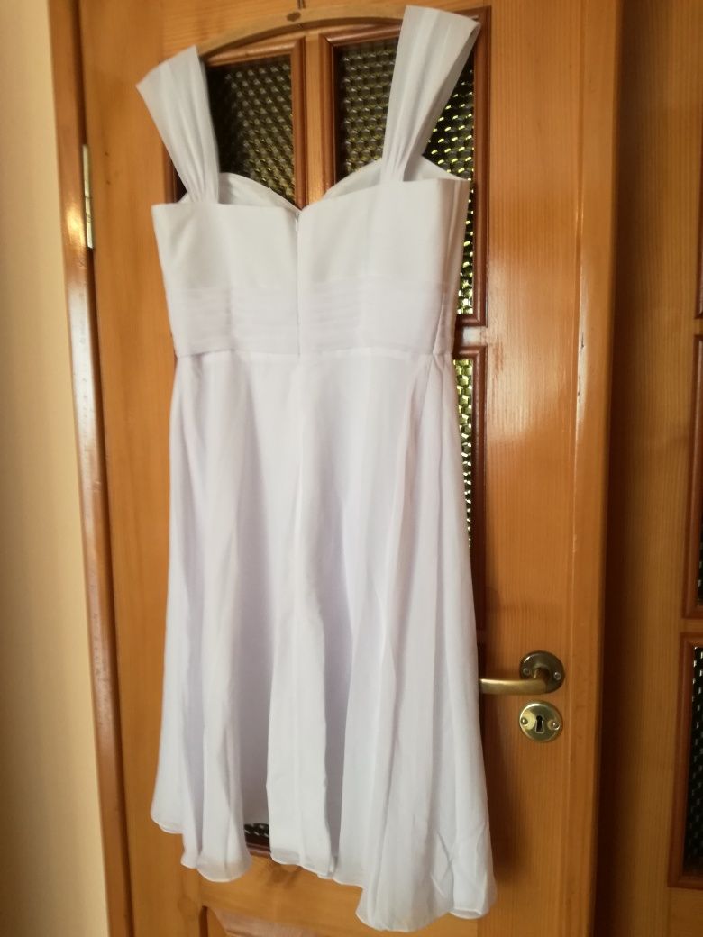 sukienka biała krótka na bal, ślub r. 40/42 + kolczyki