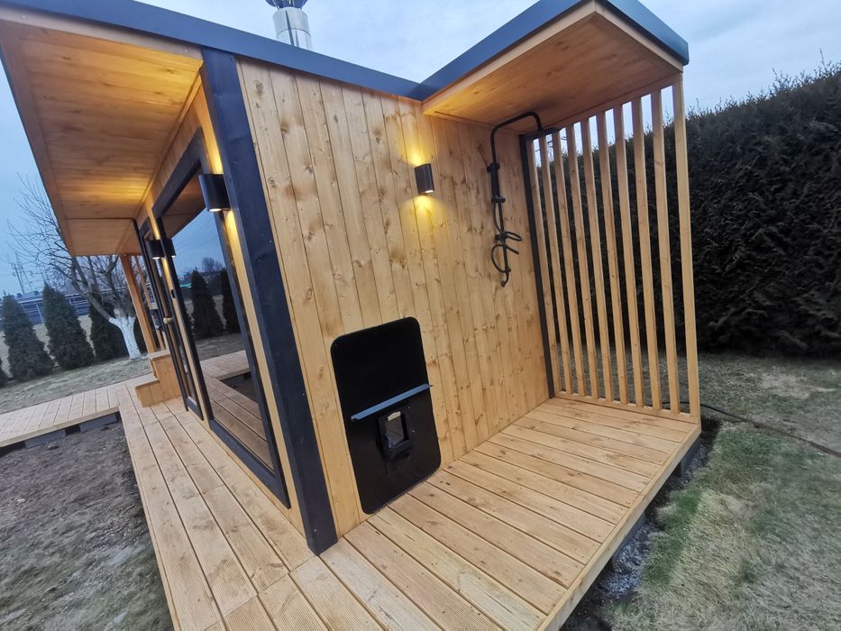 Sauna Ogrodowa 8x2,2m Taras Wiata Piec Sterownik Prysznic Hit