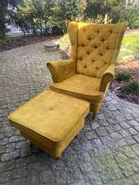 Fotel uszal PRL vintage design retro puf pikowany glamour