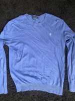 Sweter polo Ralph Lauren błękitny męski cienki