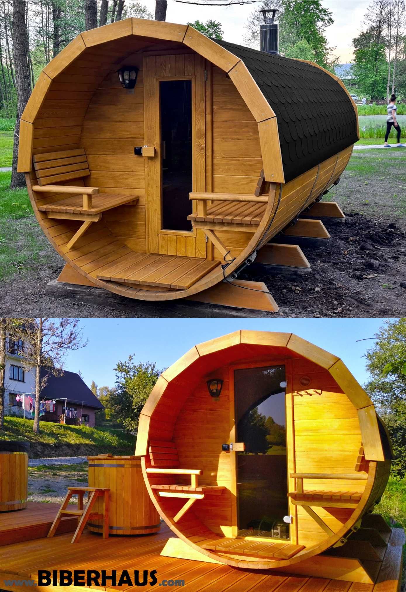 SAUNA Ogrodowa 400 cm + PRZEDSIONEK zew +GRATIS Beczka 500L +Akcesoria