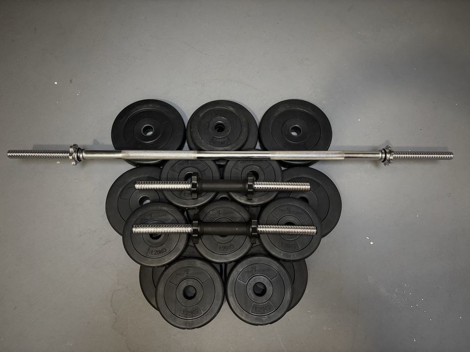 Zestaw hantle, sztanga, domowa silownia