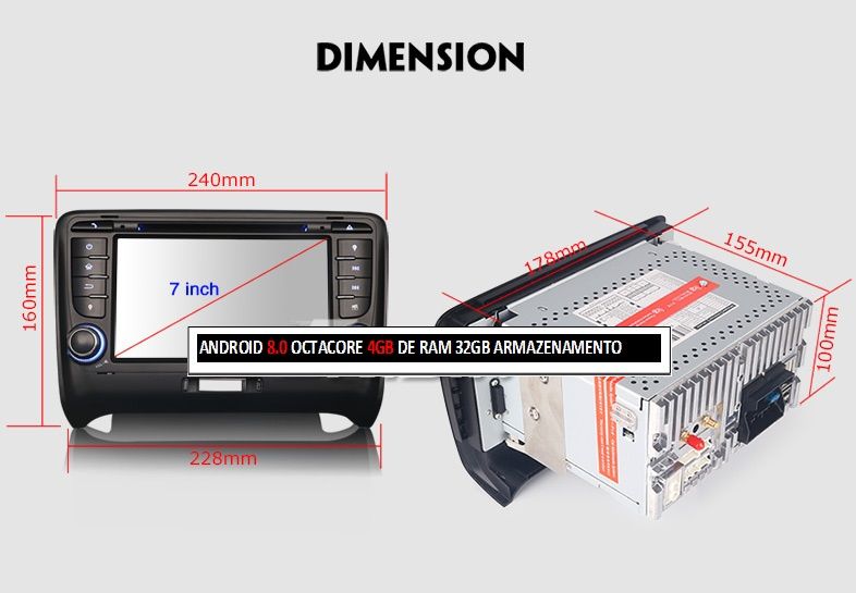 Auto-rádio 2 din android 13 para AUDI TT MK2 2006/2014