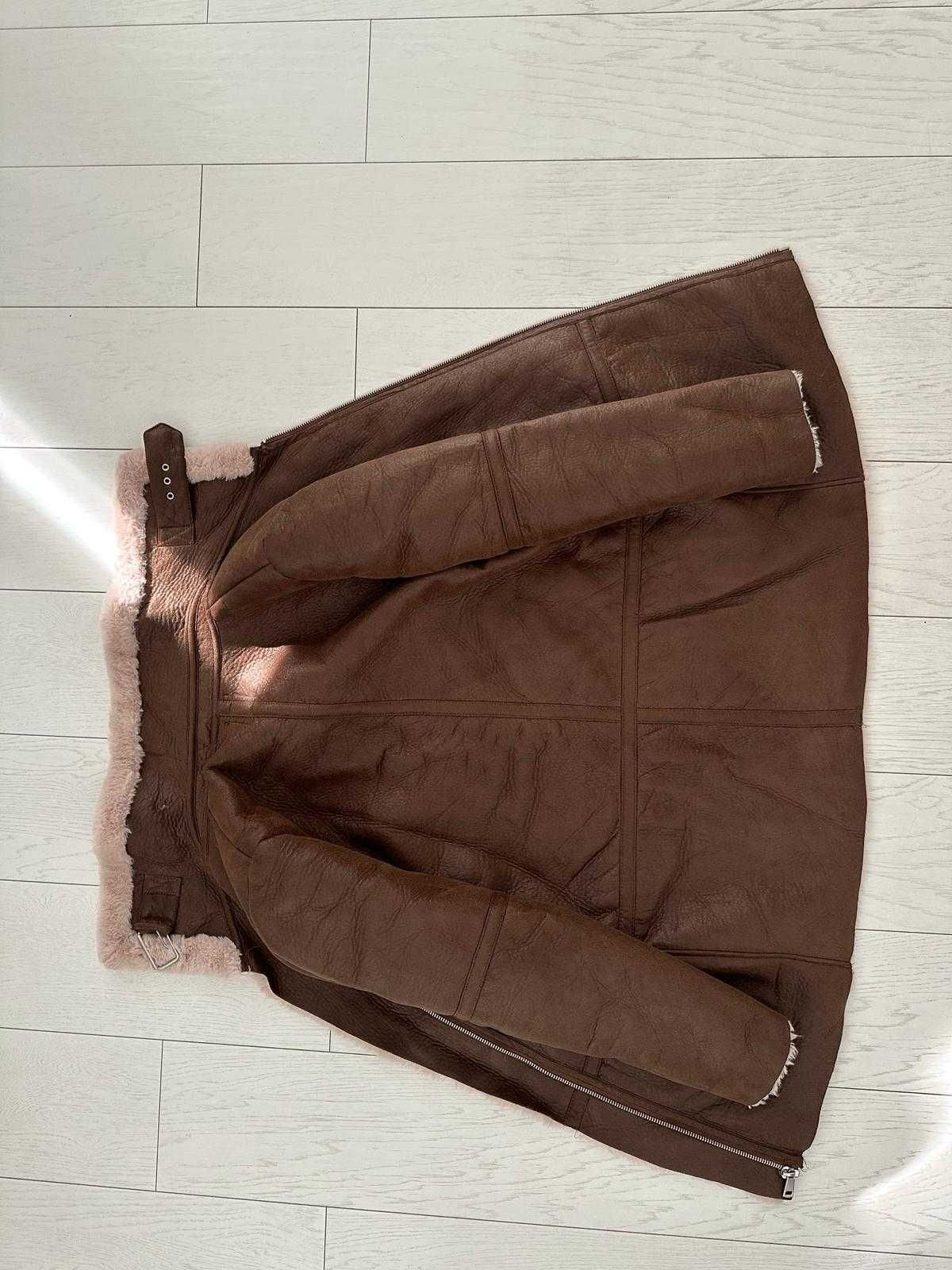 Kożuszek Zara brązowy z futerkiem Zara zapięcie pod szyję rozmiar M