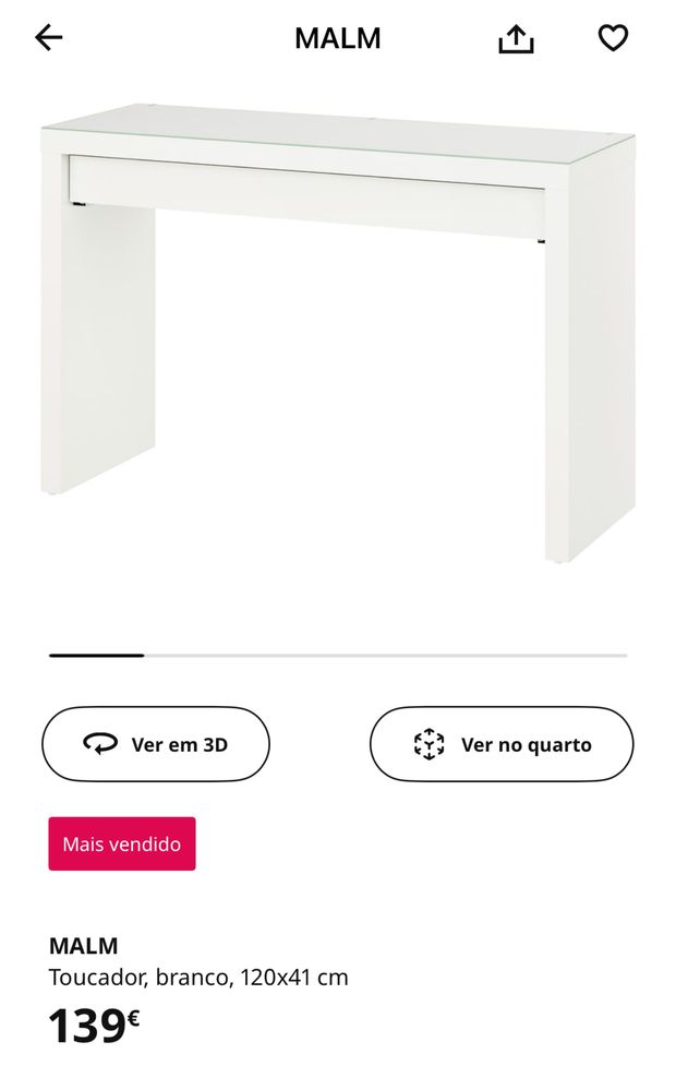 Secretaria / tocador MALM do ikeia como novo com vidro