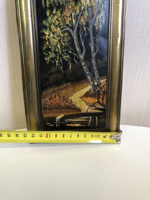 Винтажная картина медь масло пейзаж