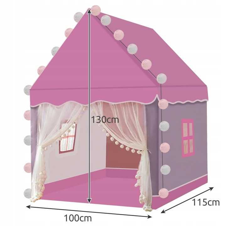 NOWY piękny namiot domek LED Z LAMPKAMI dla dziewczynki różowy zamek
