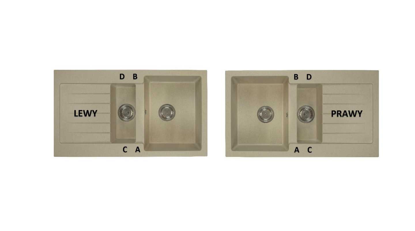 Zlew zlewozmywak półtorakomorowy granitowy 1 5 komory INES - 90cmx50cm