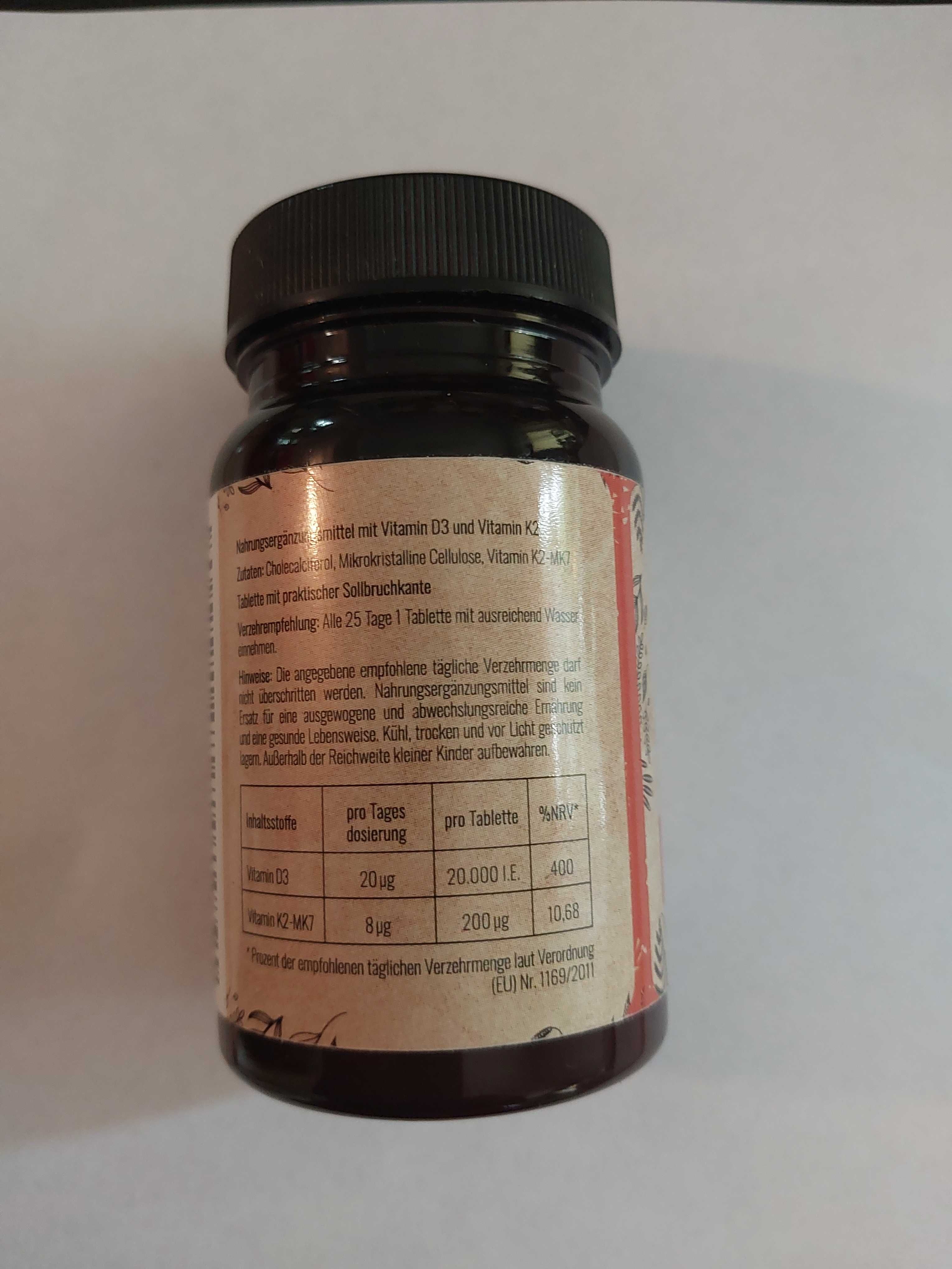 Witamina D3 20000 IU + K2-MK7 200cmg 200 tabl naturalna 100% z Niemiec