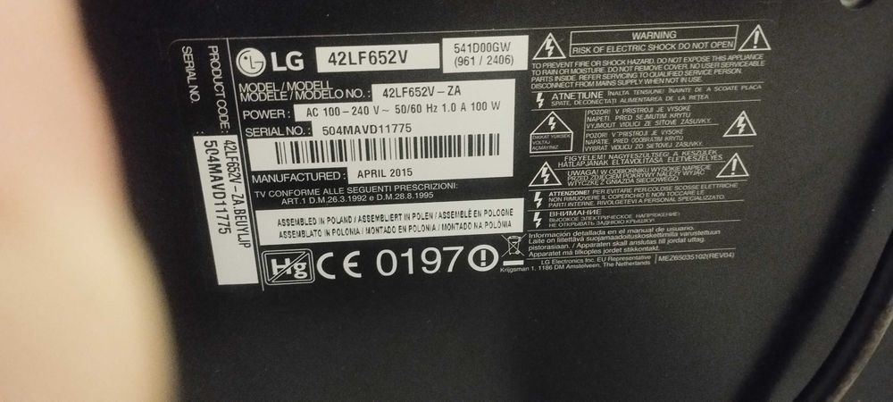 Tv LG 42" (42LF652V) usada para peças