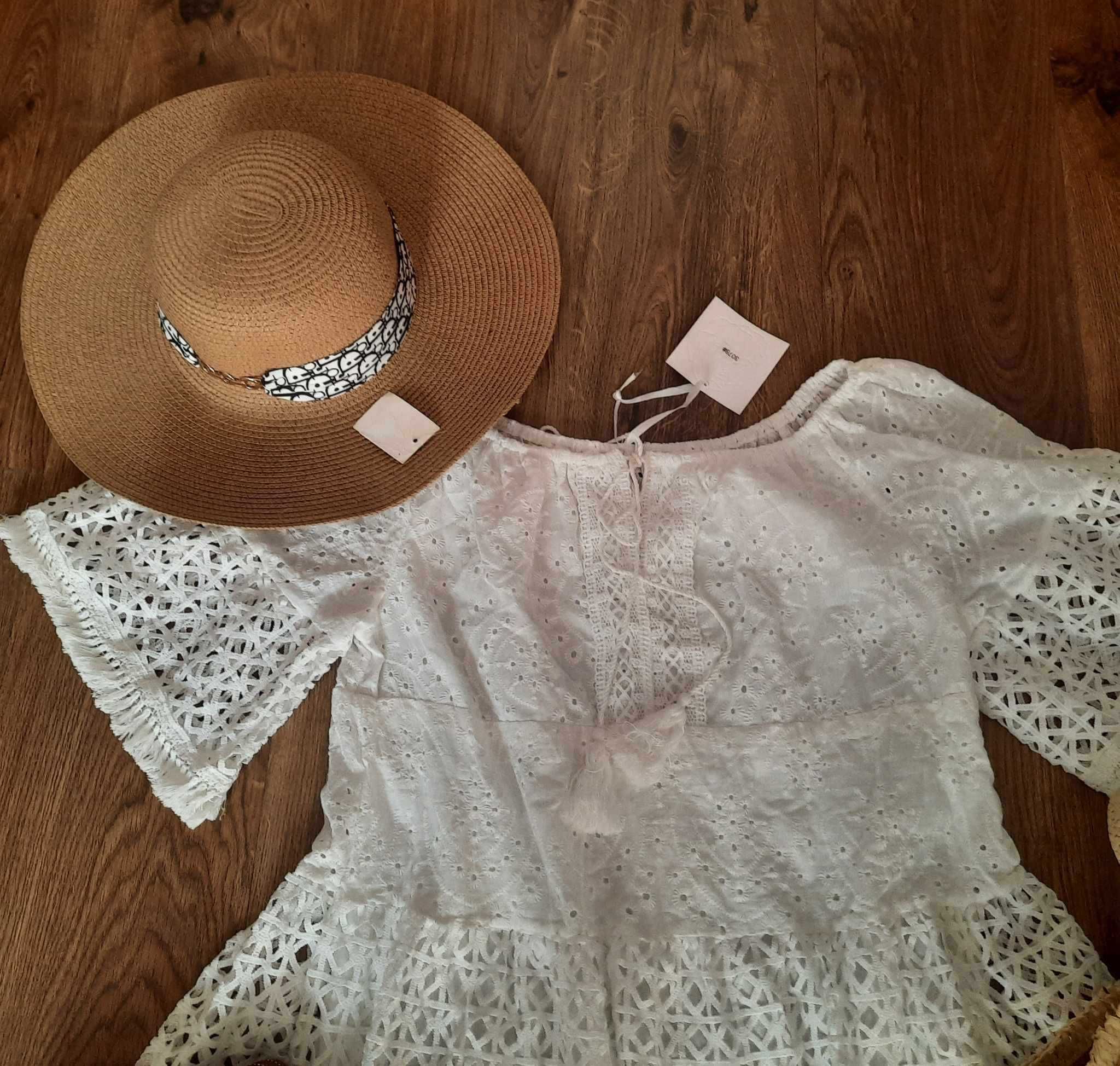 Piękna sukienka na lato boho biel L/XL gipiura koronka, jakość premium