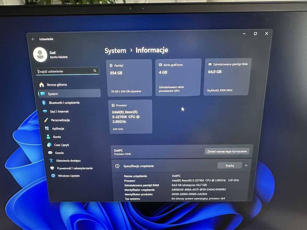 Laptop Dell Precision 5540 Intel Xeon, 64 GB Ram, 1 TB SSD, T2000 4GB