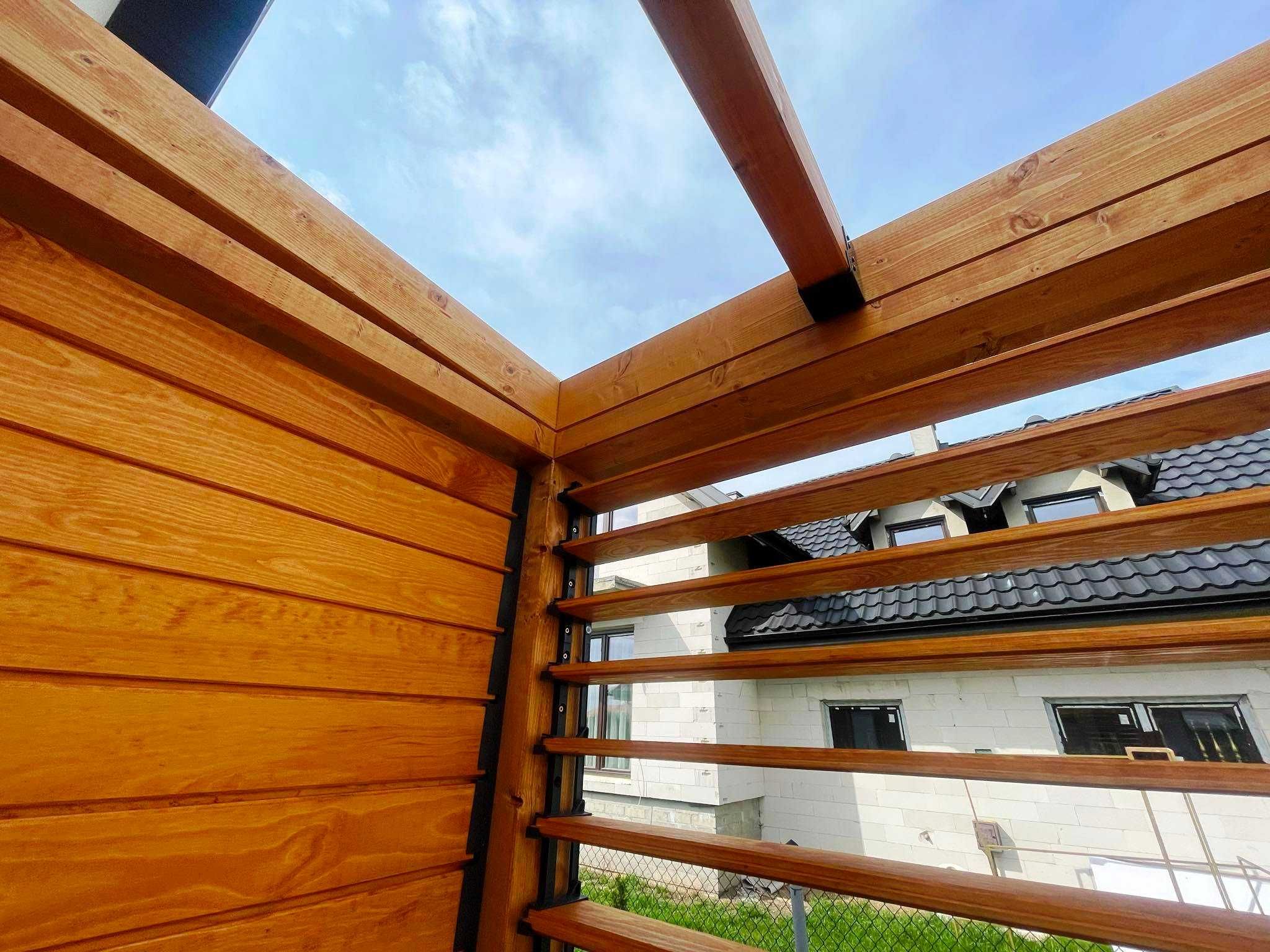 pergola z drewna klejonego BSH, zadaszenie tarasu, poliwęglan
