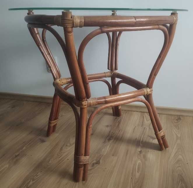 Stolik rattanowy ze szklanym blatem - średnica 90 cm