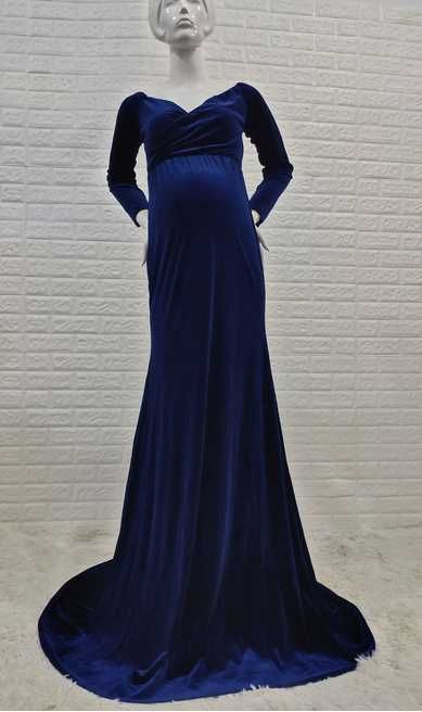 Suknia do sesji ciążowej welwetowa aksamitna granatowa M