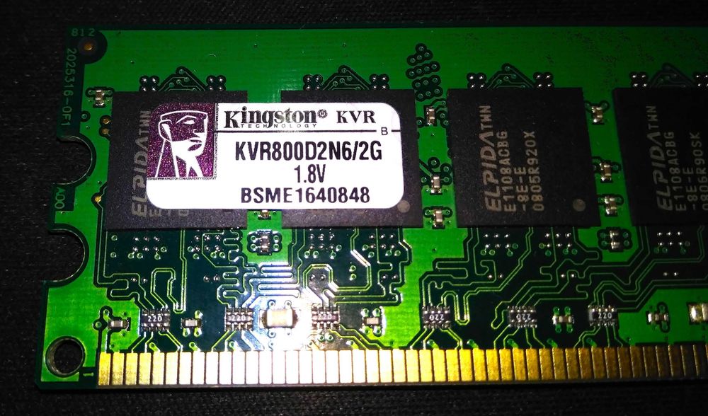 2x2Gb DDR2-800 Kingston KVR800D2N62G чіпи Elpidia Пам'ять